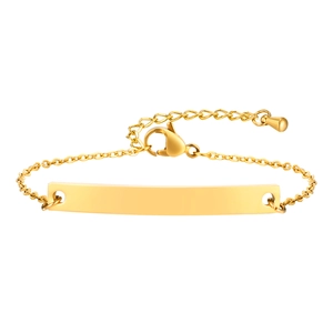 Minimalist gold stainless steel bar bracelet with adjustable chain and lobster clasp