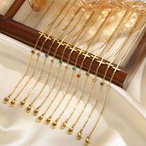 Minimalistisches Gold Edelstahl Kreuz Armband Für Damen Zwölf Geburtsstein Farbiges Strass Anhänger Armband Verstellbare Kette Schmuck