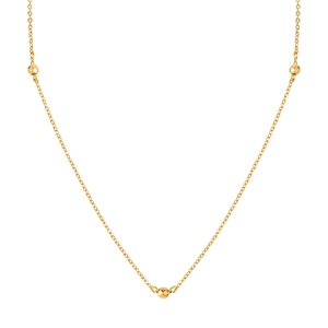 Collier chaîne croisée plate en acier inoxydable doré avec trois perles facettées