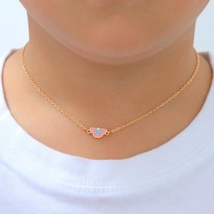 Goldene Schmetterlingskette aus Edelstahl für Kinder mit rosa und blauem Emaille