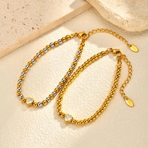 Minimalistisch Roestvrij Staal Kralen Armband Voor Dames Luxe Verguld Goud Zilver Strass Hart Hanger Verstelbare Bedel Sieraden