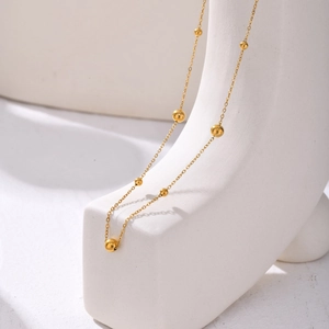 Collana Minimalista in Acciaio Inossidabile con Perle d'Oro per Donna Collana Sottile con Sfere di Metallo a Catena a O Gioielli