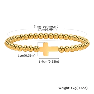 Guide des tailles du bracelet à billes dorées avec pendentif croix et 17cm de tour