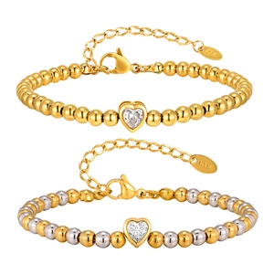 Elegante roestvrijstalen kralenarmbanden met hartvormige zirkoon en K18-merk op het label