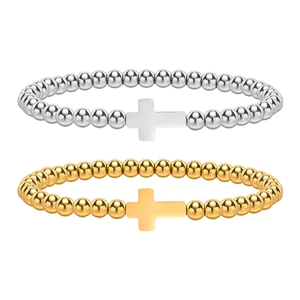Bracelets à billes en acier inoxydable pour femme avec croix dorées et argentées