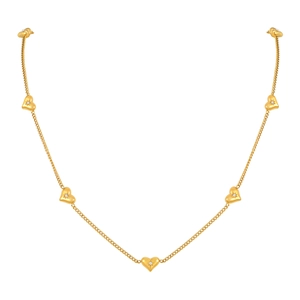 Collier doré pour femme avec cinq pendentifs cœurs et zircons sertis en étoile