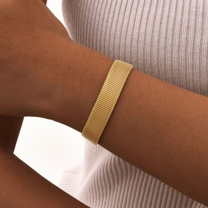 Eleganter 18K vergoldeter breiter Netzarmband für Damen im minimalistischen INS-Stil