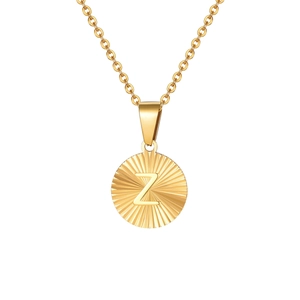 Collana in acciaio inossidabile dorato con ciondolo a moneta lettera Z e texture