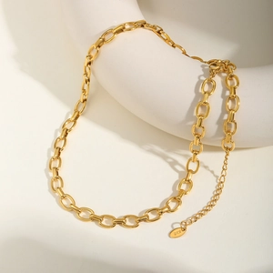 Collier chaîne à gros maillons plaqué or 18 carats avec fermoir réglable pour femme
