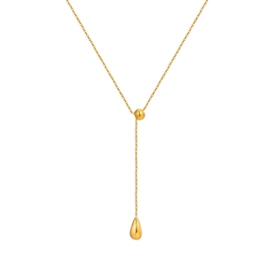 Collier en Y pour femme en acier inoxydable doré avec perle ajustable et pendentif goutte