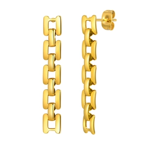 Minimalist gold polished stainless steel geometric rectangular link drop earrings