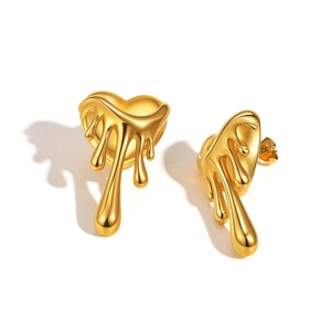 Boucles d'oreilles cœur liquide en acier inoxydable doré avec finition miroir polie