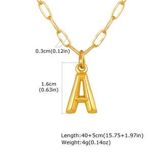 Détails du collier pendentif lettre A plaqué or 18K avec dimensions de la chaîne trombone