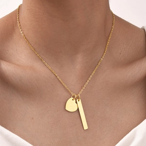 Minimalist Stainless Steel Bar Heart Pendant Necklace DIY Engravable Personalized Jewelry for Women Gold Rose Gold Silver Necklace