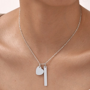 Minimalist stainless steel bar and heart pendant necklace for women on neck