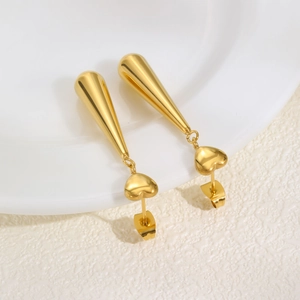 Pendientes colgantes de corazón y gota de agua en acero inoxidable pulido dorado para mujer