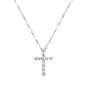 Elegant silver cross necklace with pavé-set sparkling crystals on a minimalist link chain