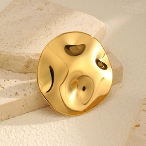 Minimalist irregular round golden brooch for women with glossy hammered metal texture