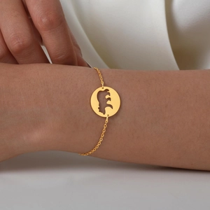 Bracelet chaîne en acier inoxydable doré avec pendentif ours évidé minimaliste