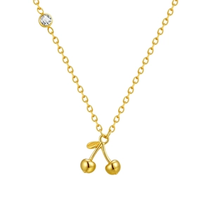 Minimalist gold stainless steel cherry pendant necklace with a sparkling zircon stone
