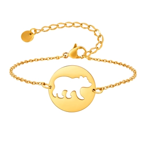 Bracelet tendance en acier inoxydable doré 18K avec pendentif rond ours évidé