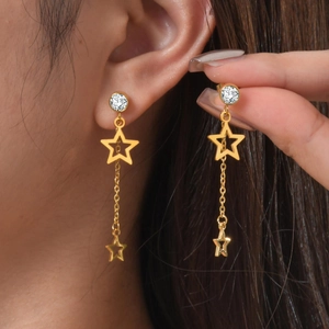 Orecchini Pendenti a Nappa a Stella in Acciaio Inossidabile Placcato Oro per Donna Moda Minimalista Orecchini Strass