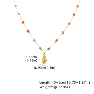Detailed size specifications for the gold shell pendant and colorful bead chain