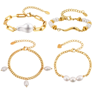 Set di bracciali in acciaio inossidabile dorato 18K con perle barocche e a goccia