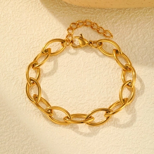 Bracciale a Catena con Maglie Ovali Geometriche Minimaliste in Acciaio Inossidabile per Donna Placcato Oro Gioielli di Moda Regalo