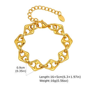 Macro shot of 18K gold plated stainless steel geometric chain with K18 tag and lobster clasp