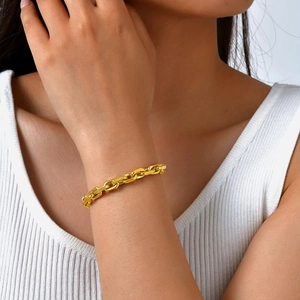 Geometric Link Chain Bracelet Stainless Steel Jewelry High Polish Minimalist Rectangular Link Wristband For Women Gold