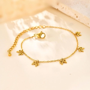 Damen Edelstahl Schleifenanhänger Armband Gold Minimalistisch Klein Schleife Verstellbare Kette Armband Mode Schmuck Geschenk