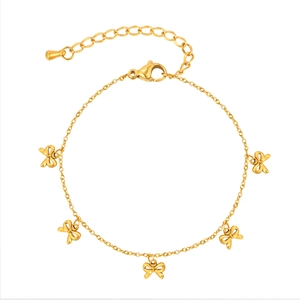 Poliertes Edelstahl-Schleifenarmband in Gold mit Karabinerverschluss und Verlängerungskette