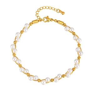 Bracelet en acier inoxydable plaqué or 18k avec perles et fermoir mousqueton réglable