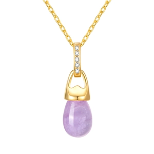 14 Karat vergoldete Kupferhalskette mit zirkonbesetztem Tropfenanhänger aus Amethyst