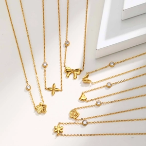 Edelstahl Blume Schmetterling Herz Schnecke Anhänger Halskette Für Damen Gold Überzogen Strass Schlüsselbein Kette Schmuck