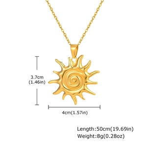 Golden sun pendant necklace dimensions 4x3.7cm with 50cm chain length specification