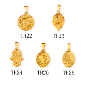 Golden stainless steel lion pendants and religious medallions in five diverse styles