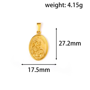Detailed view of Saint Gabriel gold pendant with measurements 27.2mm by 17.5mm
