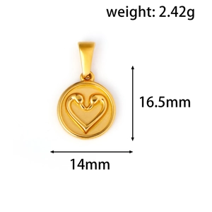 Detail view of heart engraved stainless steel pendant with 16.5mm height dimensions
