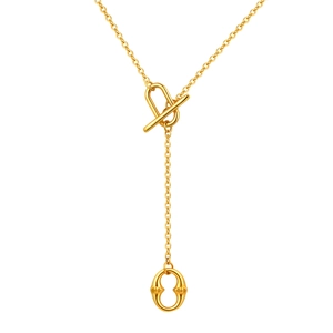 Goldene Edelstahl Y-Halskette mit Knebelverschluss und ovalem Nietanhänger