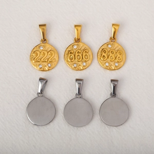 Gold and silver stainless steel coin necklaces with 222 666 888 numeric lucky pendants