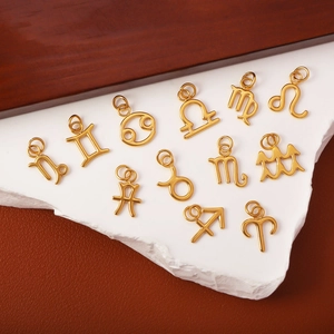 Set de colgantes de los signos del zodiaco dorados en placa, joyería de acero inoxidable fino