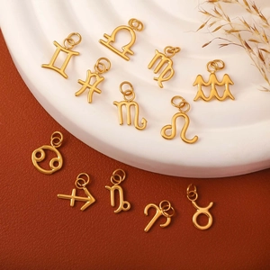 Conjunto de colgantes de los signos del zodíaco dorados en acero inoxidable para collares