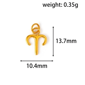 Colgante del signo zodiacal Aries dorado en acero inoxidable con detalles de medidas