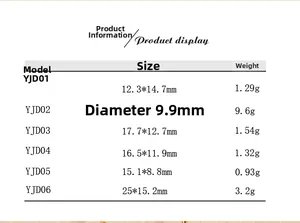 Detailed size chart for Evil Eye pendants showing dimensions and weights of each model