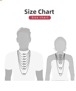 Detailed necklace length guide for men and women showing sizes from 41cm up to 91cm