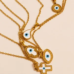 24k gold-plated Evil Eye pendant necklaces in Hamsa and geometric shapes for women