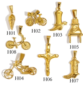 Detailed collection of vintage gold plated stainless steel pendants in multiple shapes