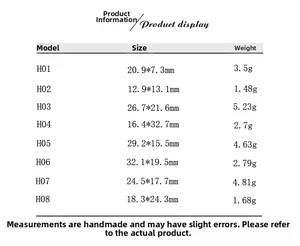 Detailed size chart showing dimensions and weight for gold vintage DIY jewelry pendants
